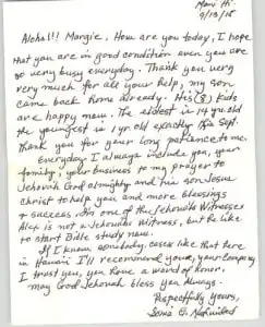 Client testimonial letter from Sonia G. Nahaele, September 2015
