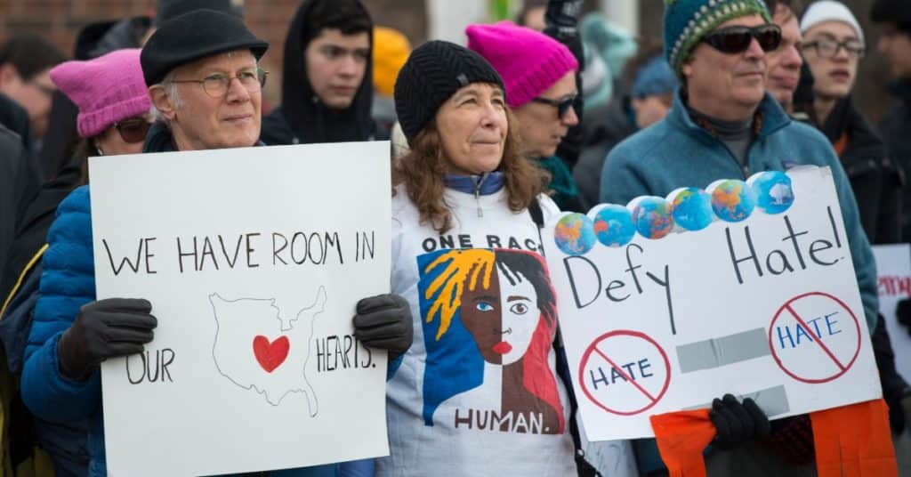 American protesting to stop hate