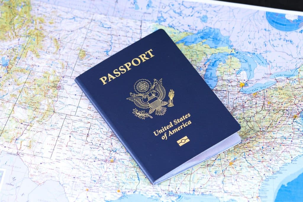 passport, US map