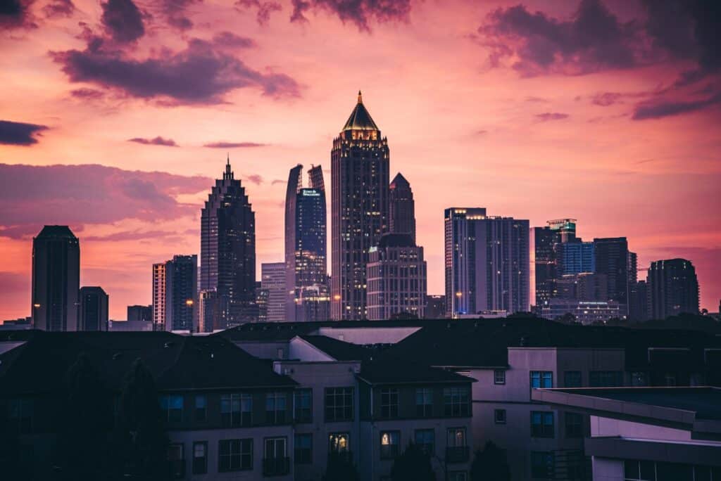 Atlanta Georgia skyline at sunset